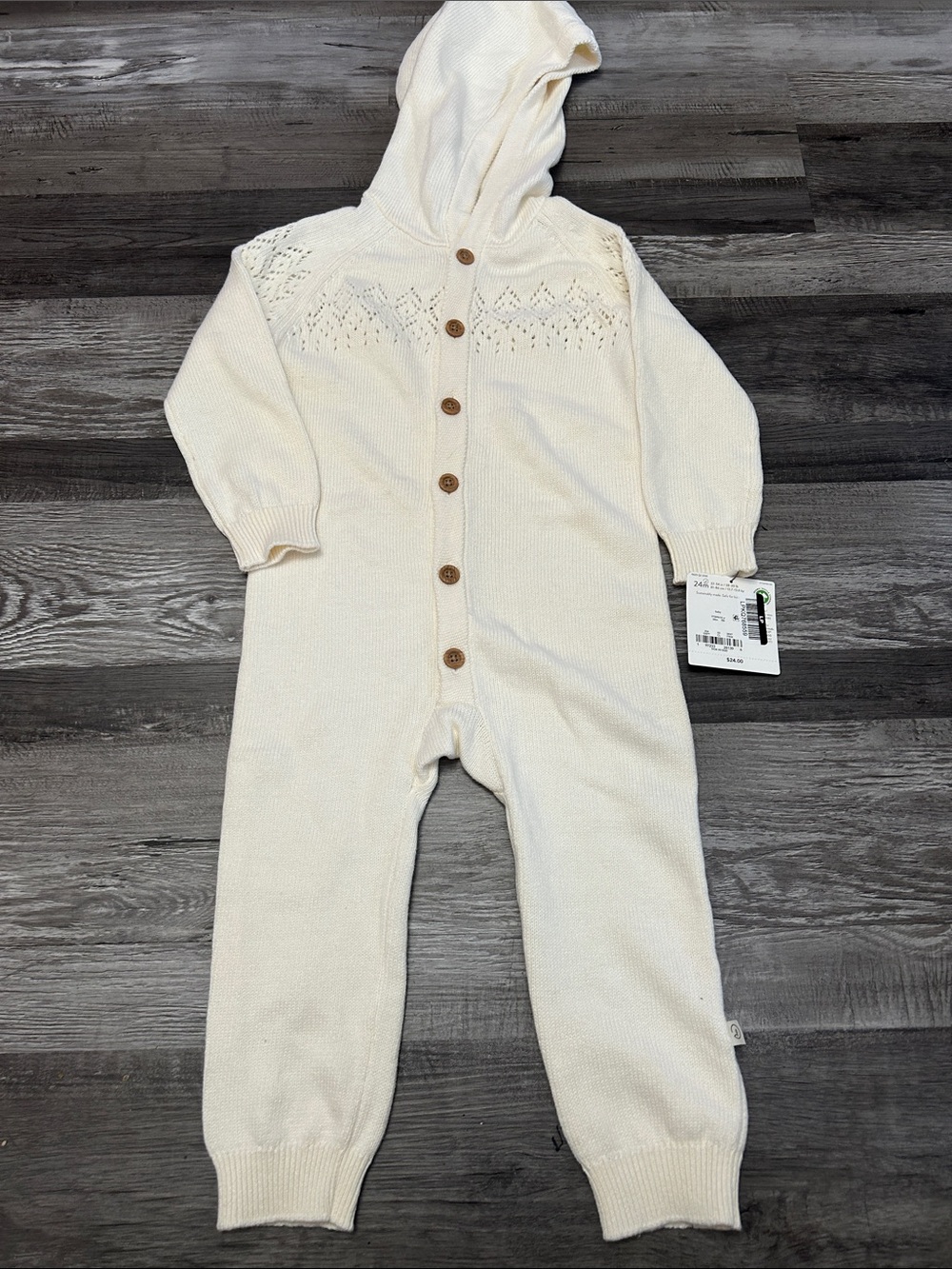 Cream Hooded Knit One-Piece Bodysuit for Kids - Button Front